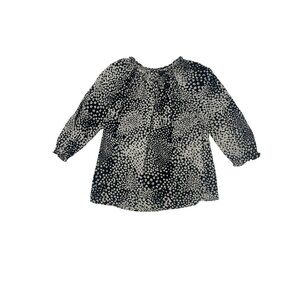 Talbots Womens Petite Small Black & White Printed Blouse 3/4 Sleeves 1776